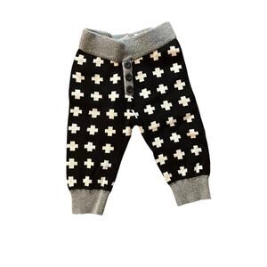 Hanna Andersson Cozy Sweater Leggings, Black with White Cross and Gray Trim